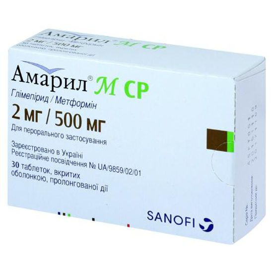 Амарил M 2 мг/500 мг таблетки №30